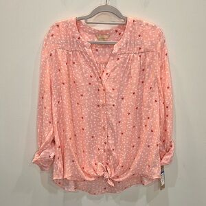 Hope and Harlow‎ Button Up Long Sleeve Top Heart Print Women’s Size XL Tie Front